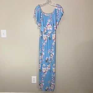Blue Floral Long Flowing Summer Dress. Size XL